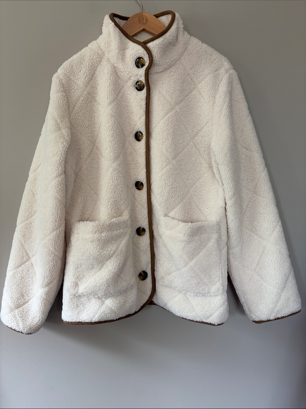 Lauren Ralph Lauren Quilted Faux Shearling Sherpa Jacket Large Off-White Tan